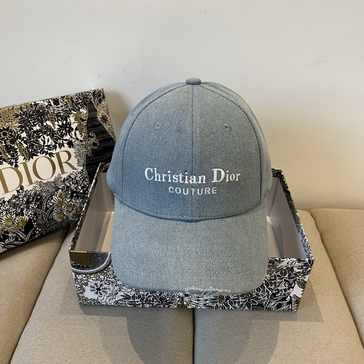 Dior Blue Denim Cap - Dior Blue Denim Couture Cap - Designer Baseball