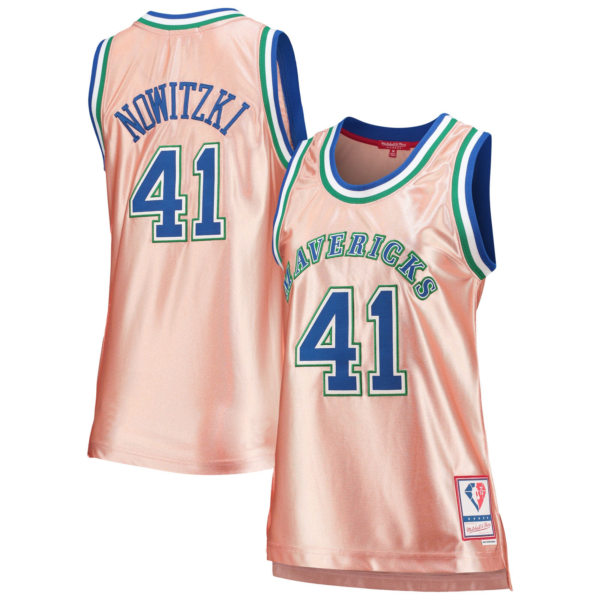 Dirk Nowitzki Rose Gold Jersey - Stunning Mitchell & Ness Women's 75th Ann.