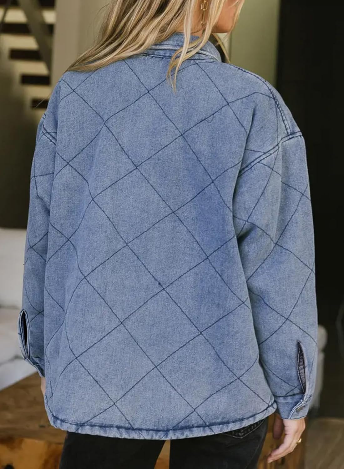 Dokotoo Denim Jacket for Women Fashion Solid Oversized Long Sleeve Button Down Shacket Jacket Coat with Pockets