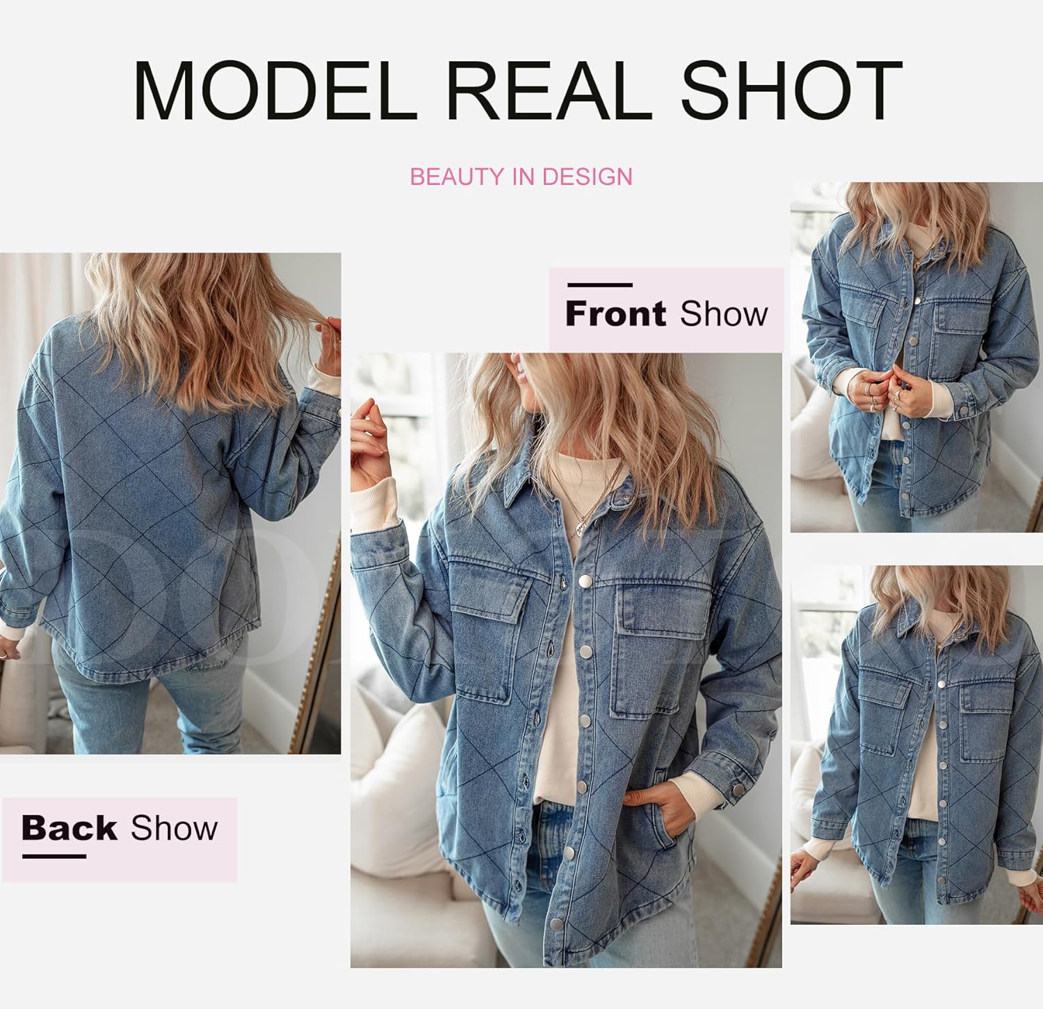 Dokotoo Denim Jacket for Women Fashion Solid Oversized Long Sleeve Button Down Shacket Jacket Coat with Pockets