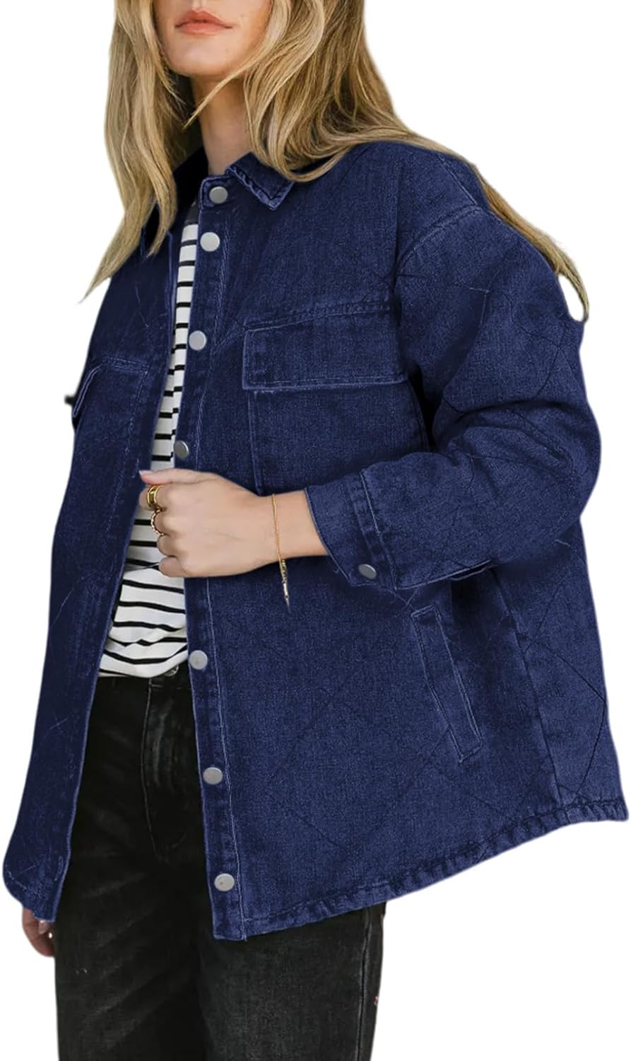 Dokotoo Denim Jacket for Women Fashion Solid Oversized Long Sleeve Button Down Shacket Jacket Coat with Pockets