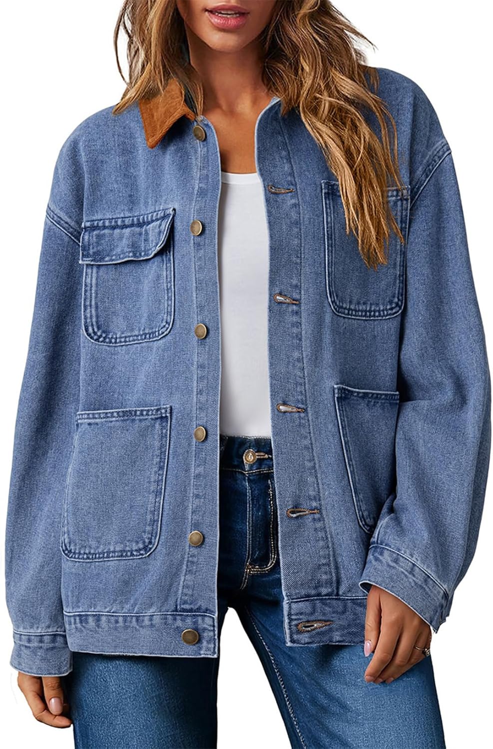 Dokotoo Denim Jackets for Women Casual Long Sleeve Oversized Jean Jacket Fall Clothes 2025