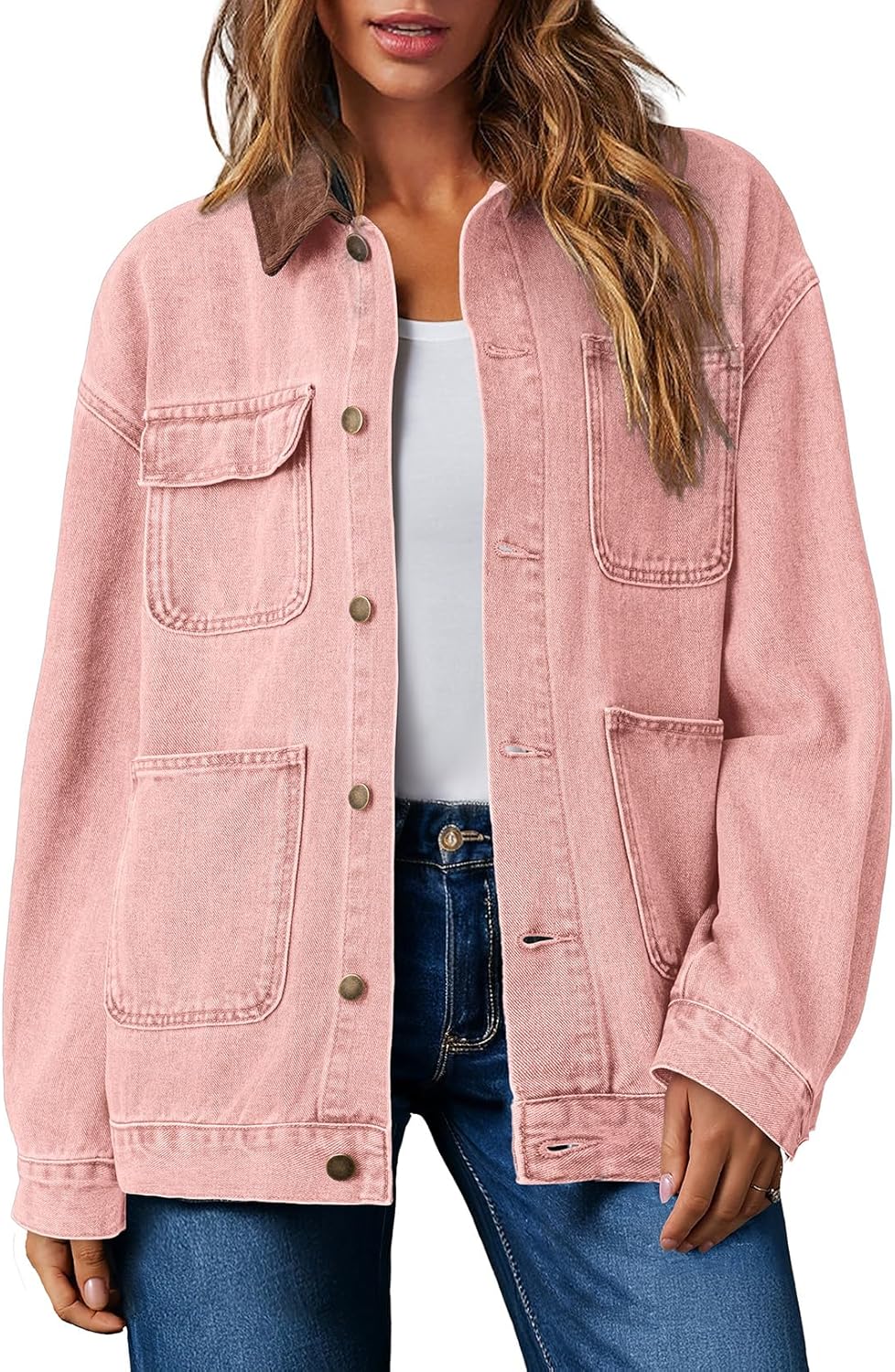 Dokotoo Denim Jackets for Women Casual Long Sleeve Oversized Jean Jacket Fall Clothes 2025