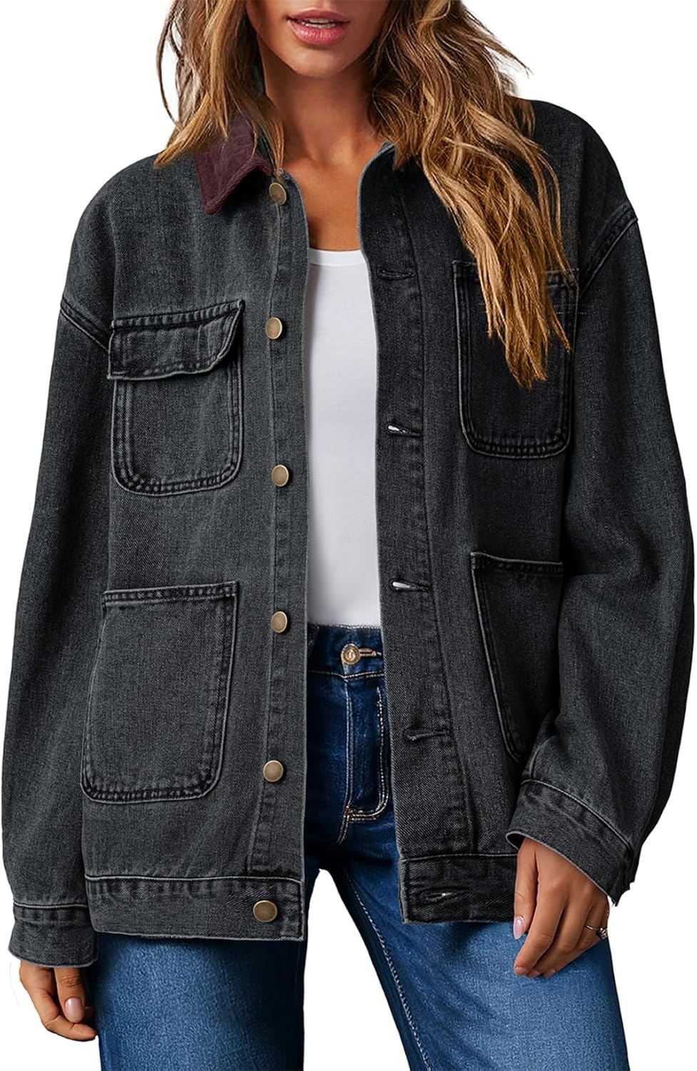 Dokotoo Denim Jackets for Women Casual Long Sleeve Oversized Jean Jacket Fall Clothes 2025