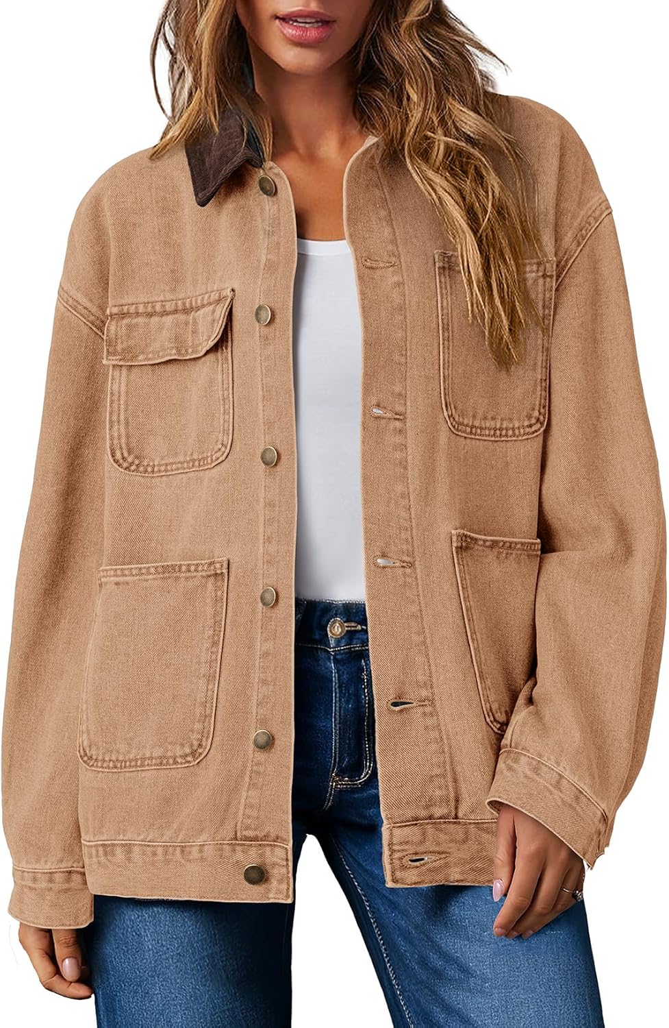 Dokotoo Denim Jackets for Women Casual Long Sleeve Oversized Jean Jacket Fall Clothes 2025