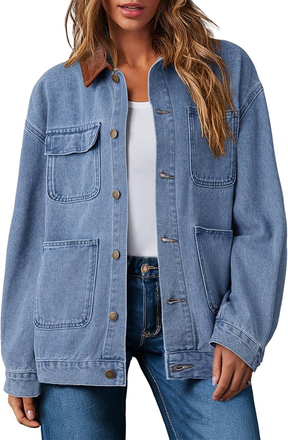 Dokotoo Denim Jackets for Women Casual Long Sleeve Oversized Jean Jacket Fall Clothes 2025