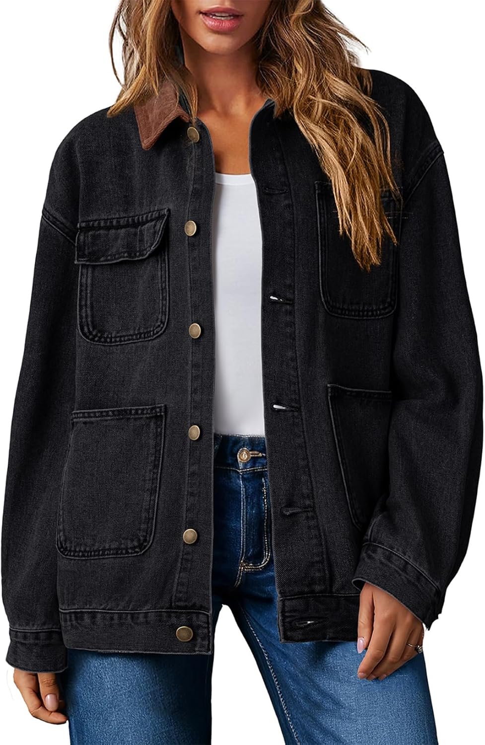 Dokotoo Denim Jackets for Women Casual Long Sleeve Oversized Jean Jacket Fall Clothes 2025