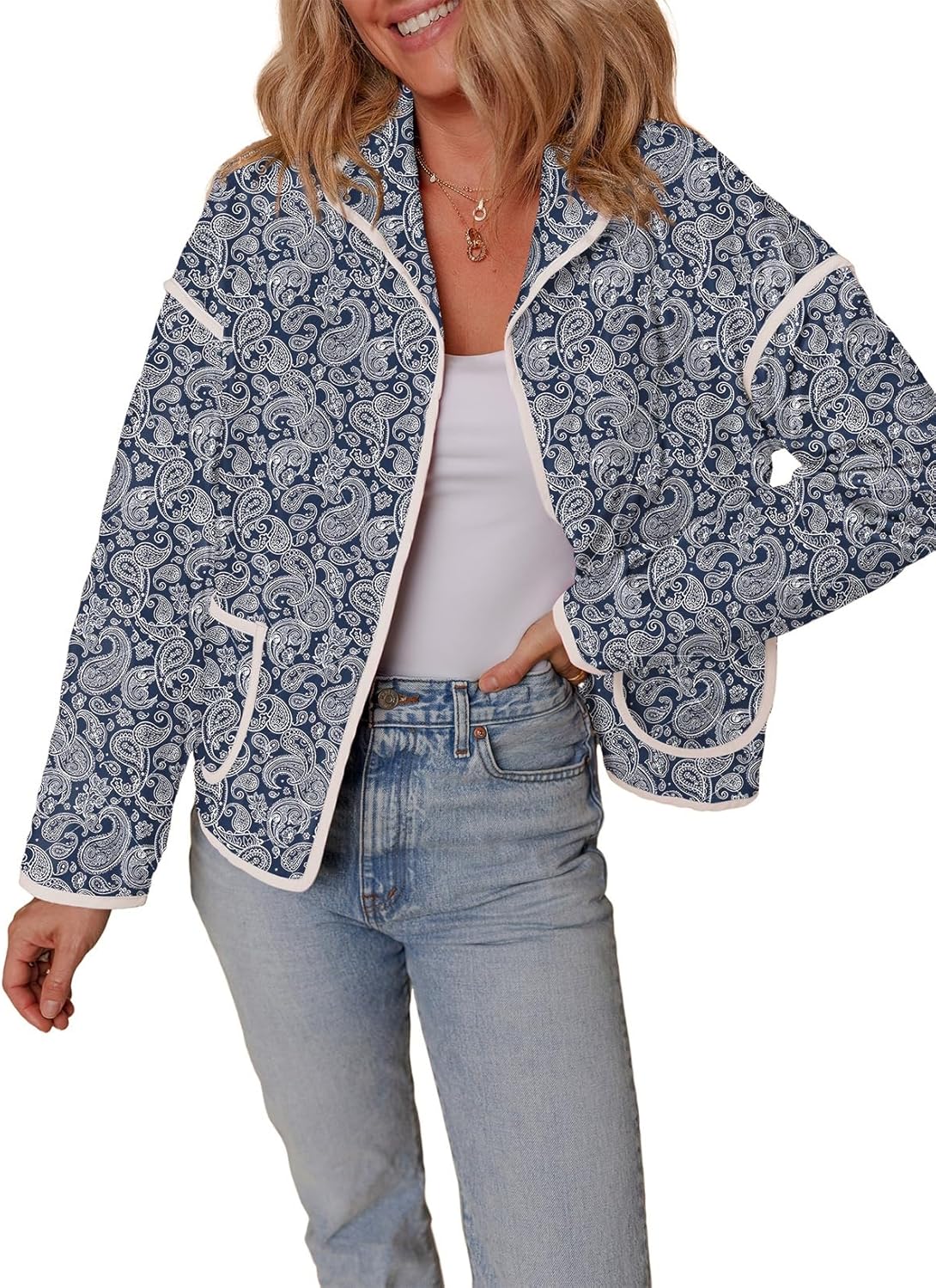 Dokotoo Warm Quilted Jackets for Women Long Sleeve Floral Print Button Down Puffer Jacket Coats with Pockets