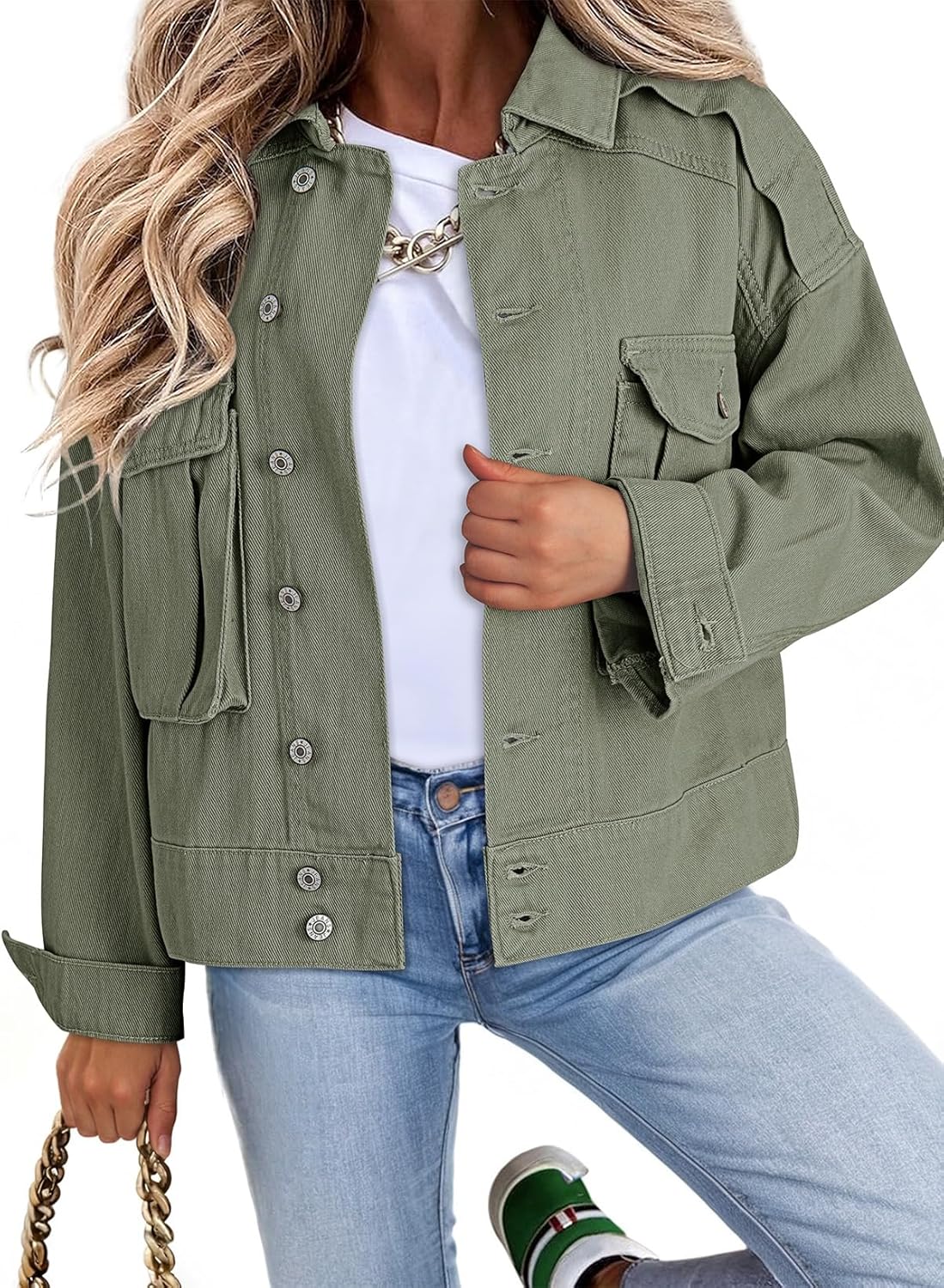 Dokotoo Women’s Cargo Jean Jacket – Cropped Button Spring Fashion Coat for Women