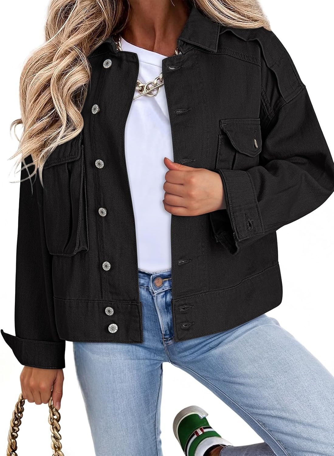 Dokotoo Women’s Cargo Jean Jacket – Cropped Button Spring Fashion Coat for Women