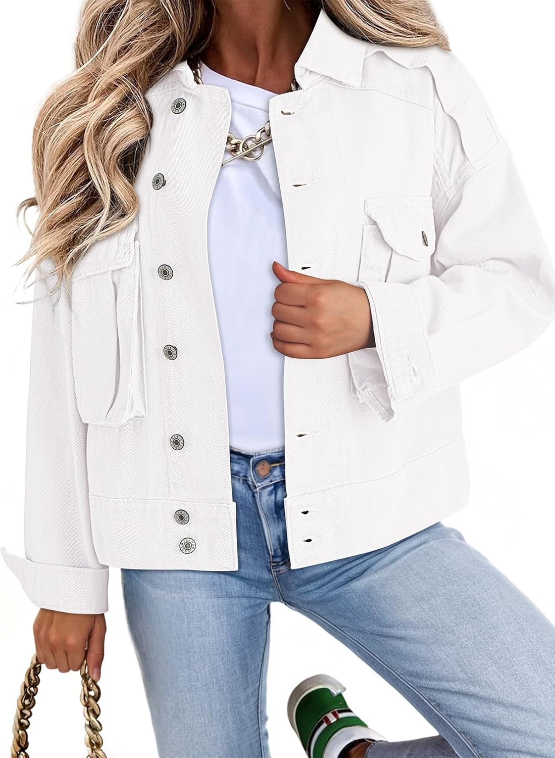 Dokotoo Women’s Cargo Jean Jacket – Cropped Button Spring Fashion Coat for Women