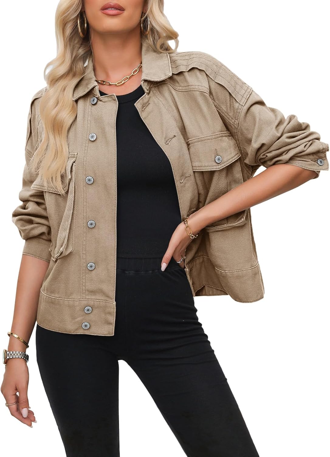 Dokotoo Women’s Cargo Jean Jacket – Cropped Button Spring Fashion Coat for Women