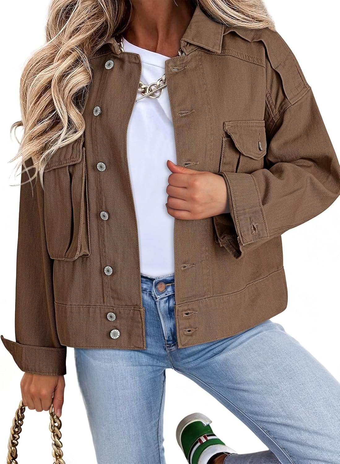 Dokotoo Women’s Cargo Jean Jacket – Cropped Button Spring Fashion Coat for Women