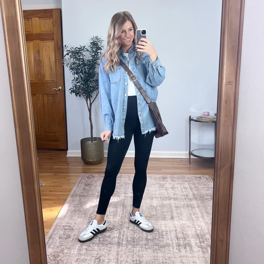 Dokotoo Women’s Oversized Denim Jacket Casual Long Sleeve Denim Shirts Distresse Jean Jacket Fall Outfits 2025