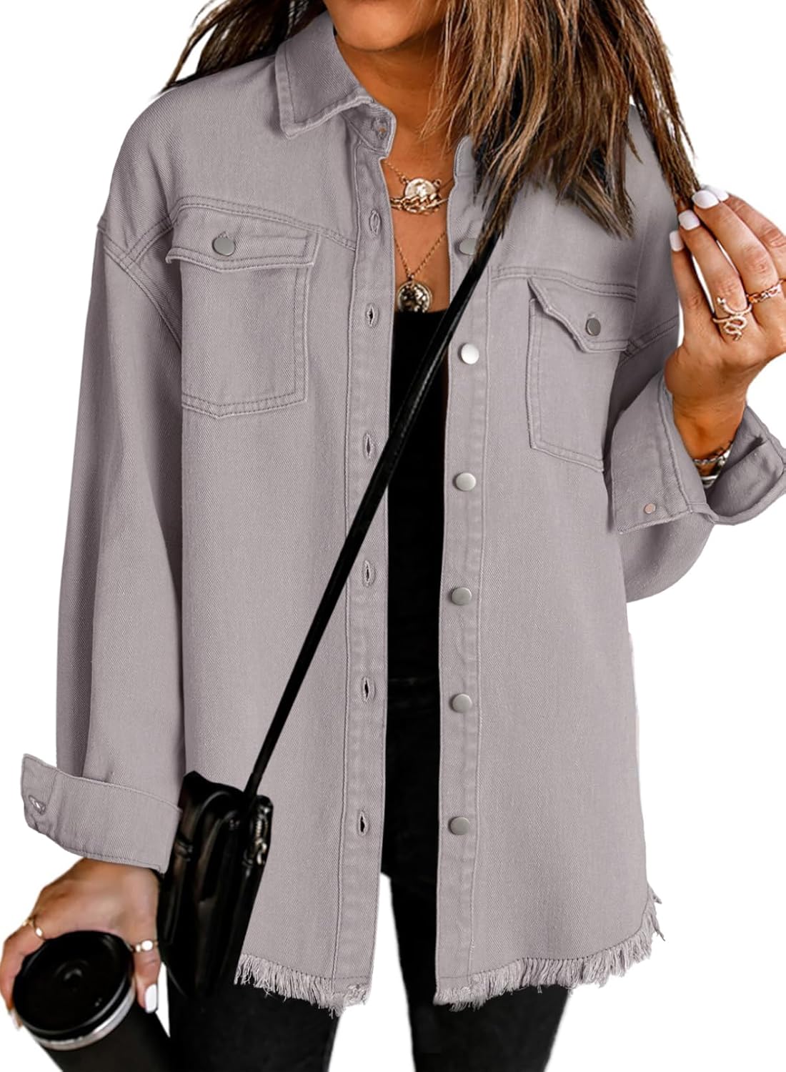 Dokotoo Women’s Oversized Denim Jacket Casual Long Sleeve Denim Shirts Distresse Jean Jacket Fall Outfits 2025