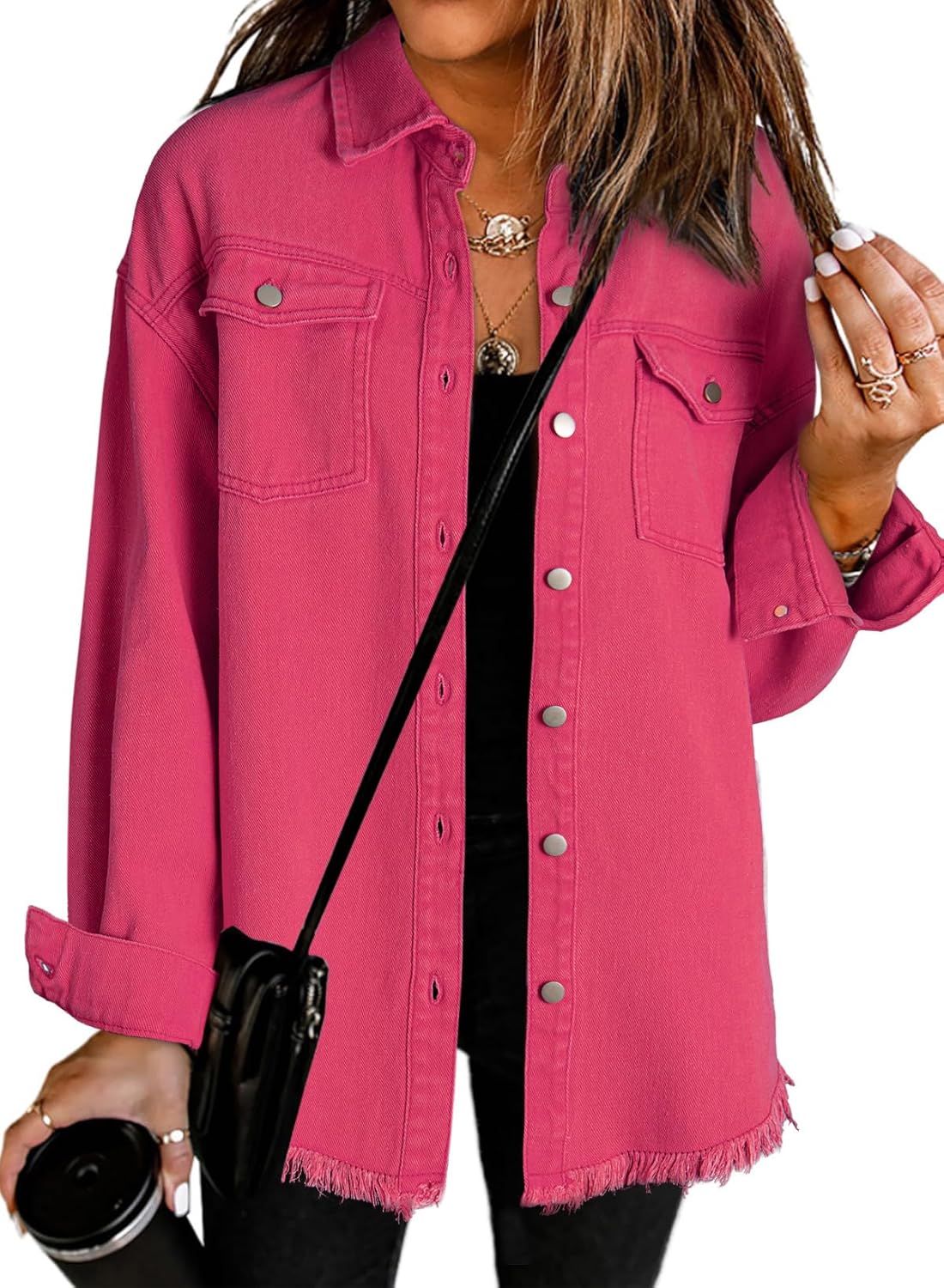 Dokotoo Women’s Oversized Denim Jacket Casual Long Sleeve Denim Shirts Distresse Jean Jacket Fall Outfits 2025