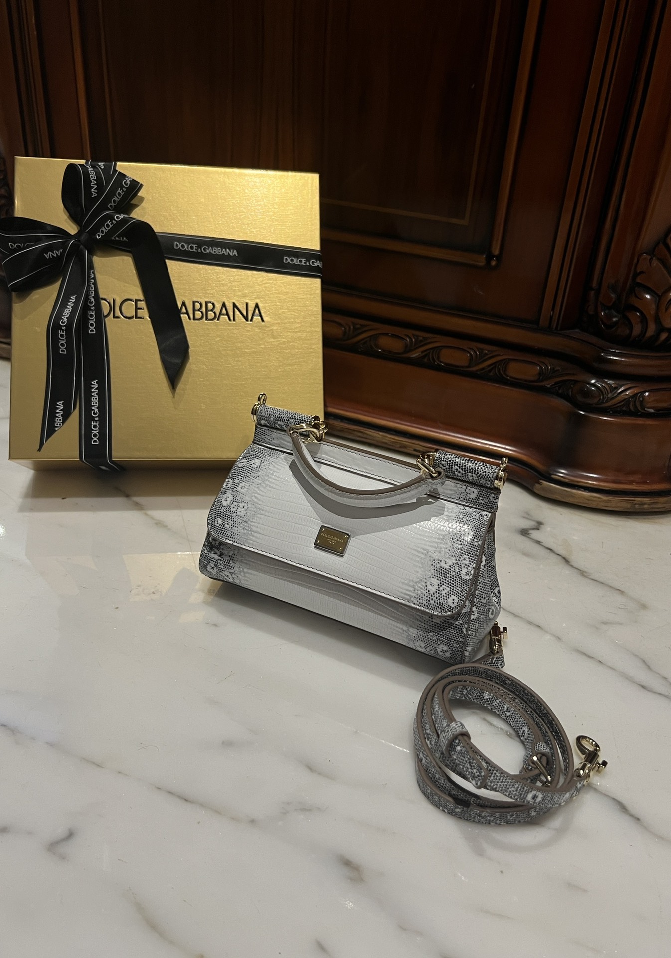 Dolce&Gabbana Sicily Small Lizard Top-Handle Bag