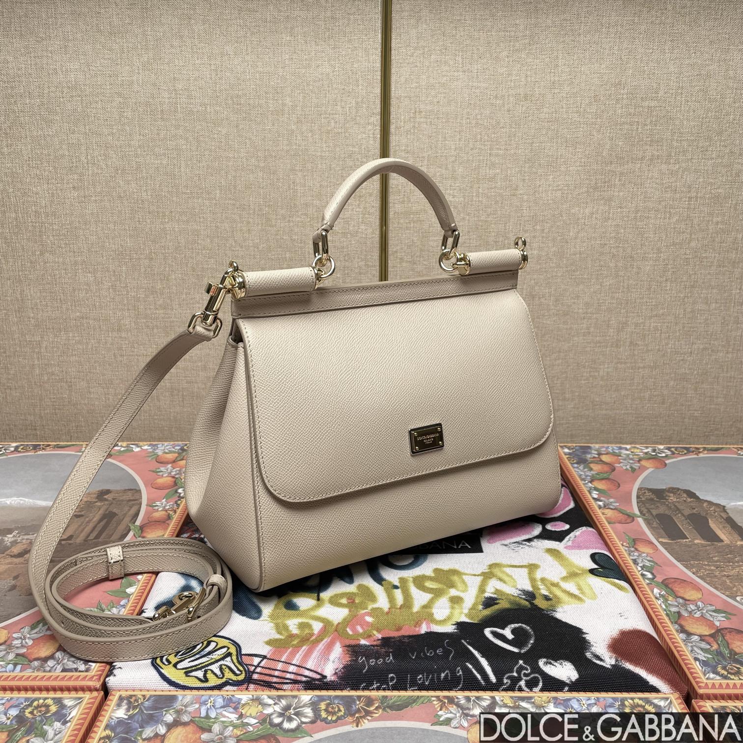 Dolce & Gabbana Beige Leather Medium Miss Sicily Top Handle