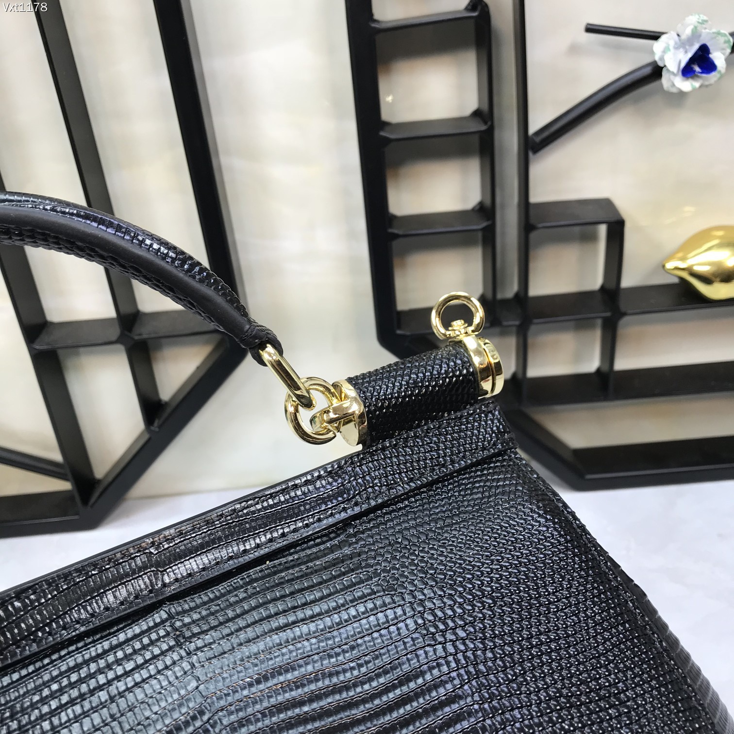 Dolce & Gabbana Black Lizard Embossed Leather Small