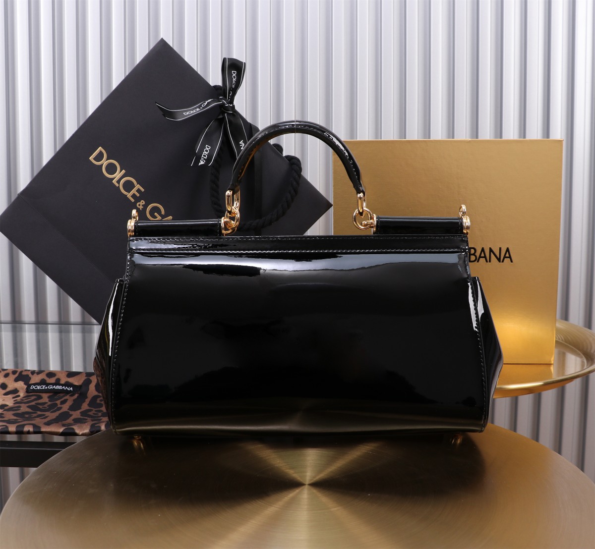 Dolce & Gabbana Black Patent Leather Long Medium Miss