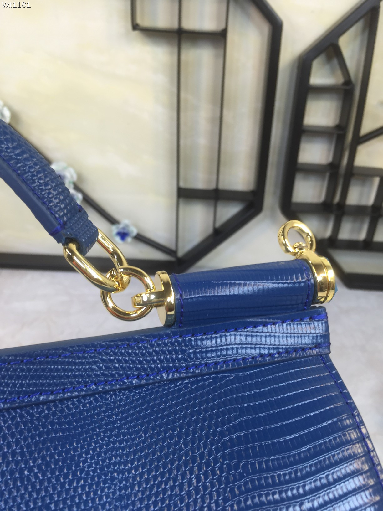 Dolce & Gabbana Blue Iguana Embossed Leather Crystal DG