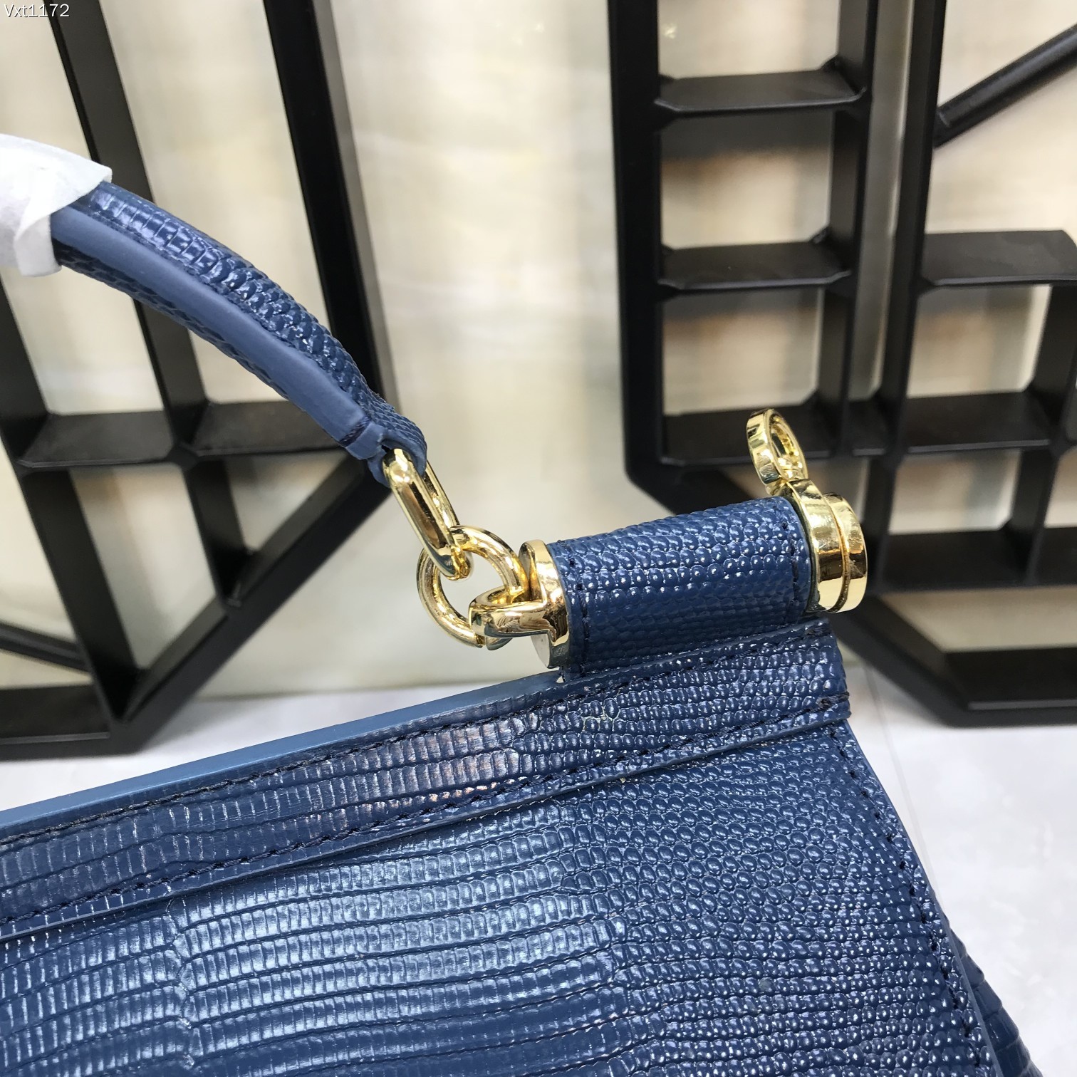 Dolce & Gabbana Blue Iguana Embossed Leather Crystal DG