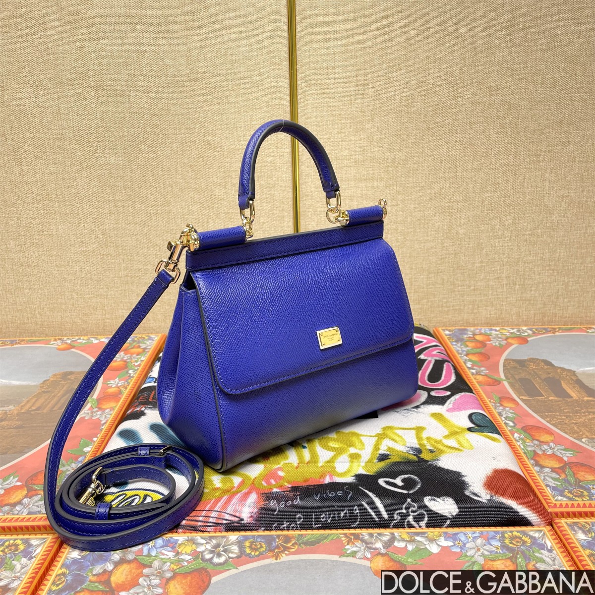 Dolce & Gabbana Blue Leather Small Miss Sicily Top Handle