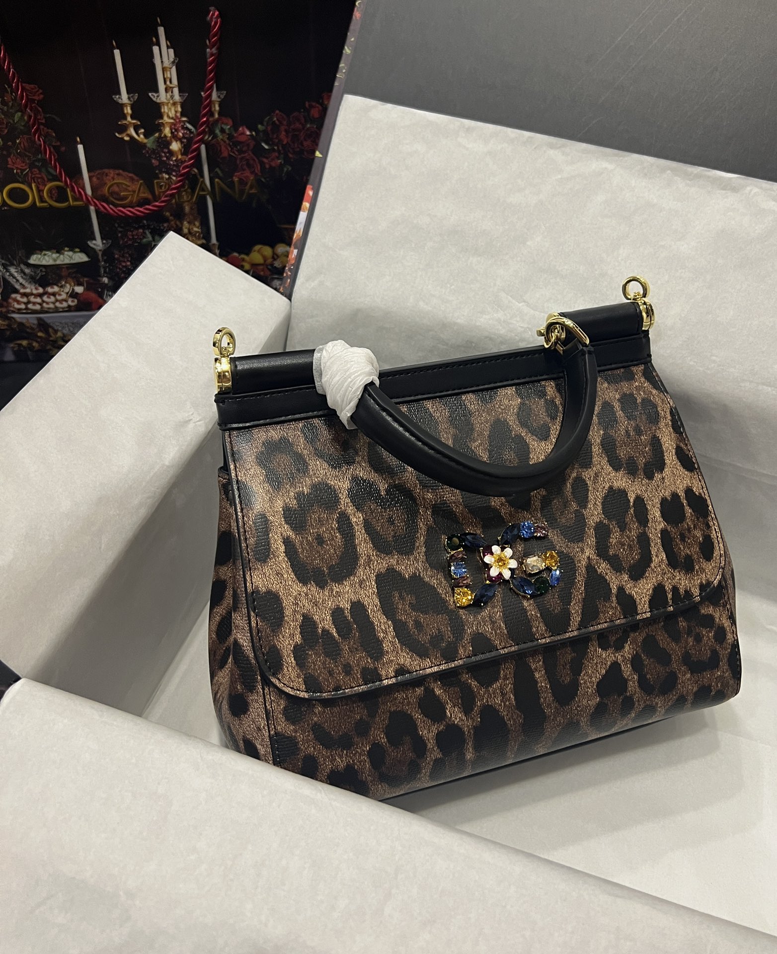 Dolce & Gabbana Brown/Black Leopard Print Coated Canvas