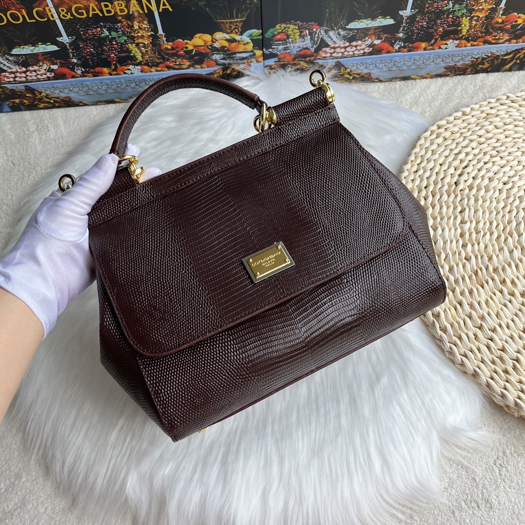 Dolce & Gabbana Burgundy Lizard Embossed Leather