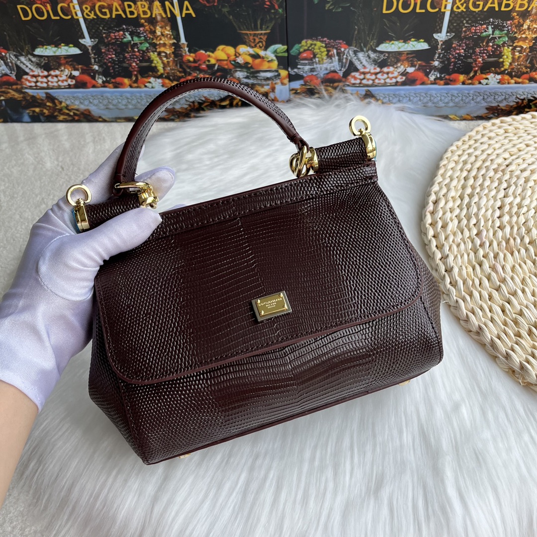 Dolce & Gabbana Burgundy Lizard Embossed Leather