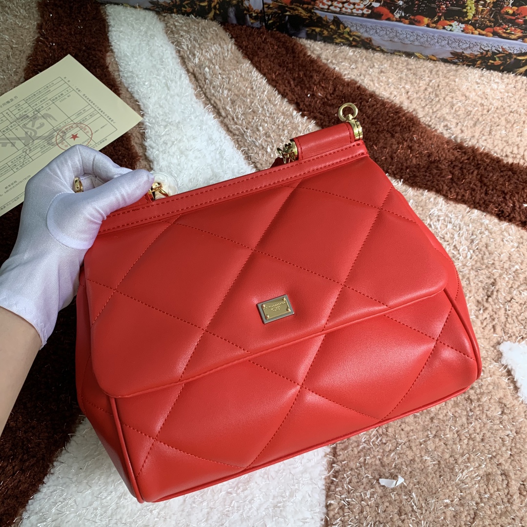 DOLCE & GABBANA Calfskin Quilted Small Miss Sicily Satchel red