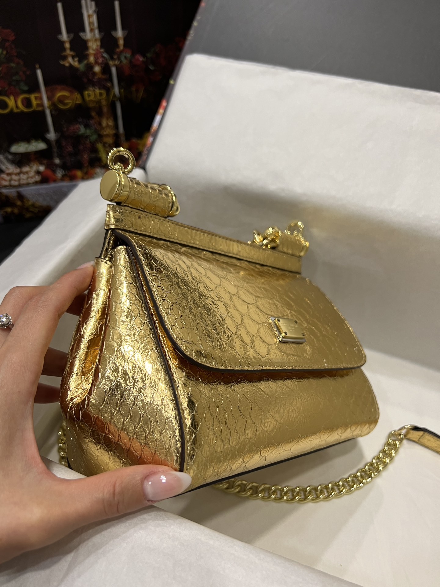 Dolce & Gabbana Calfskin Sicily crossbody bag with crocodile print in Gold for