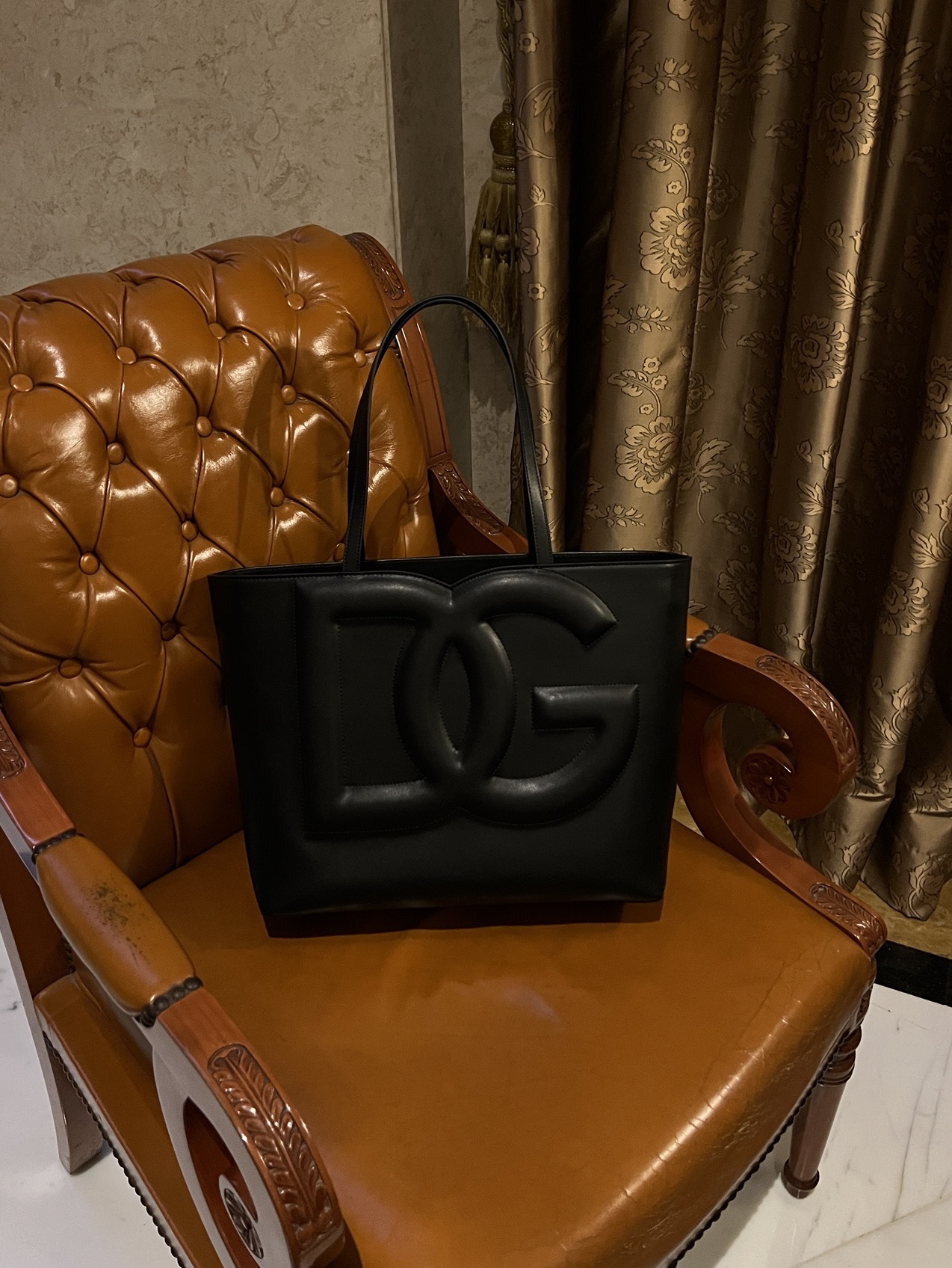 DOLCE & GABBANA Calfskin Small DG Logo Shopper Tote