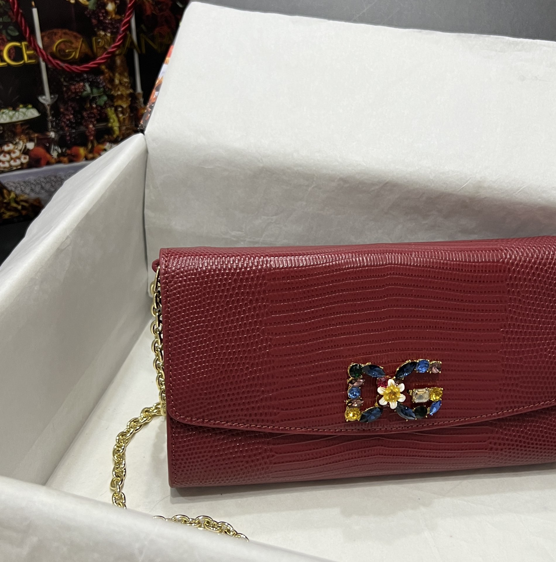Dolce & Gabbana Dark red Lizard Embossed Leather DG