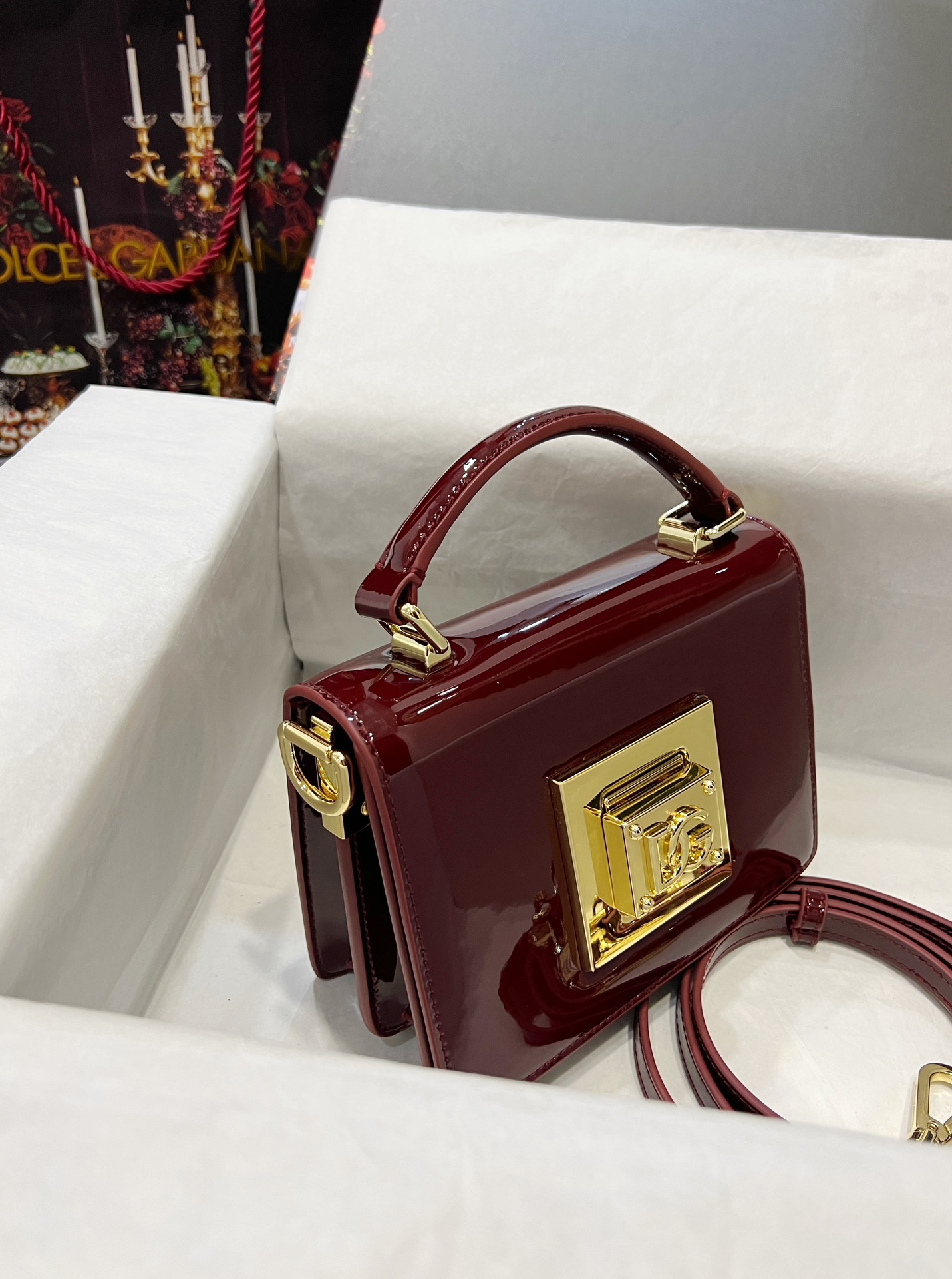 Dolce & Gabbana Dg Bella Shiny Leather Top Handle Bag In Red