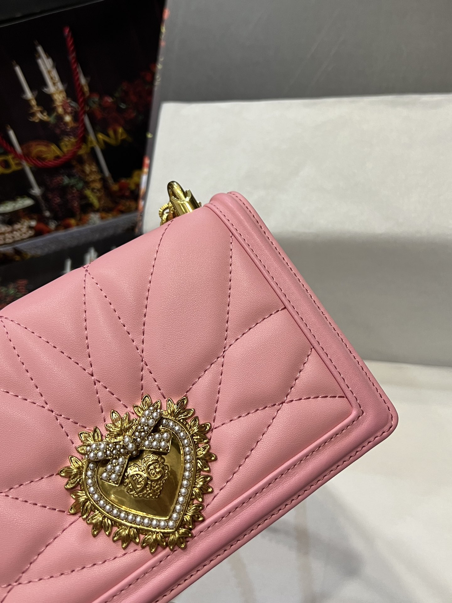 DOLCE & GABBANA DG Pearl Gold Heart Leather Crossbody