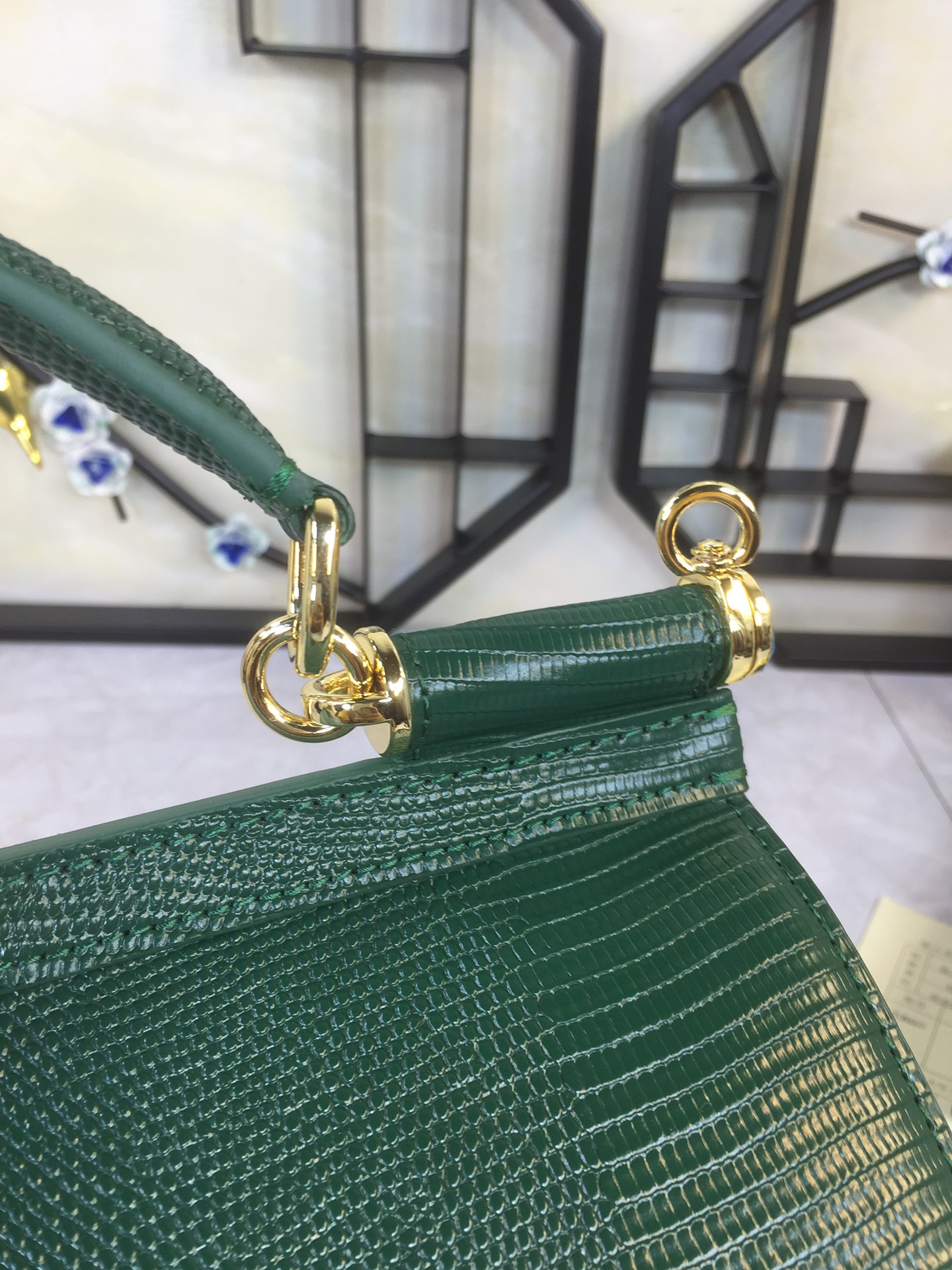 DOLCE & GABBANA Emerald Green Medium Sicily Bag Top Handle Millenials Logo stone