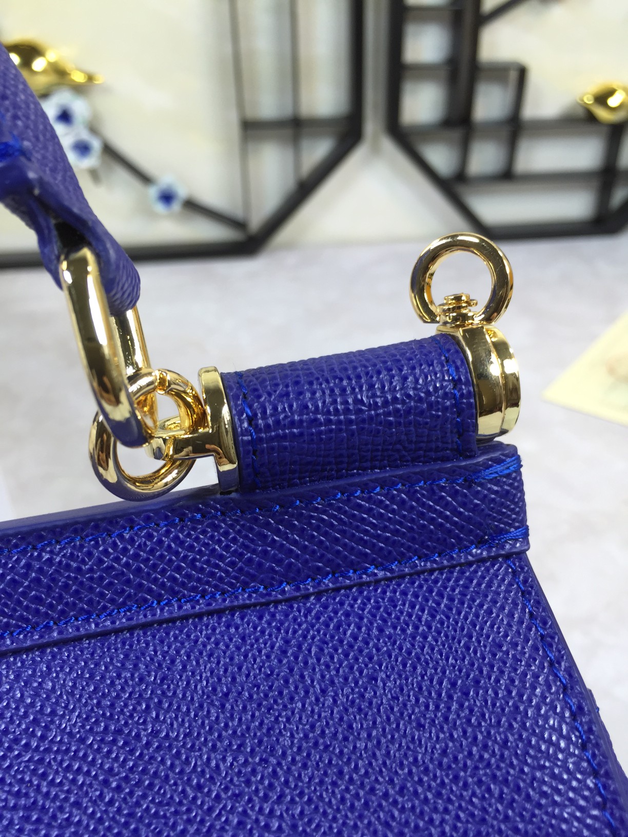 Dolce & Gabbana Grained Leather Mini Sicily Bag w/ Strap blue