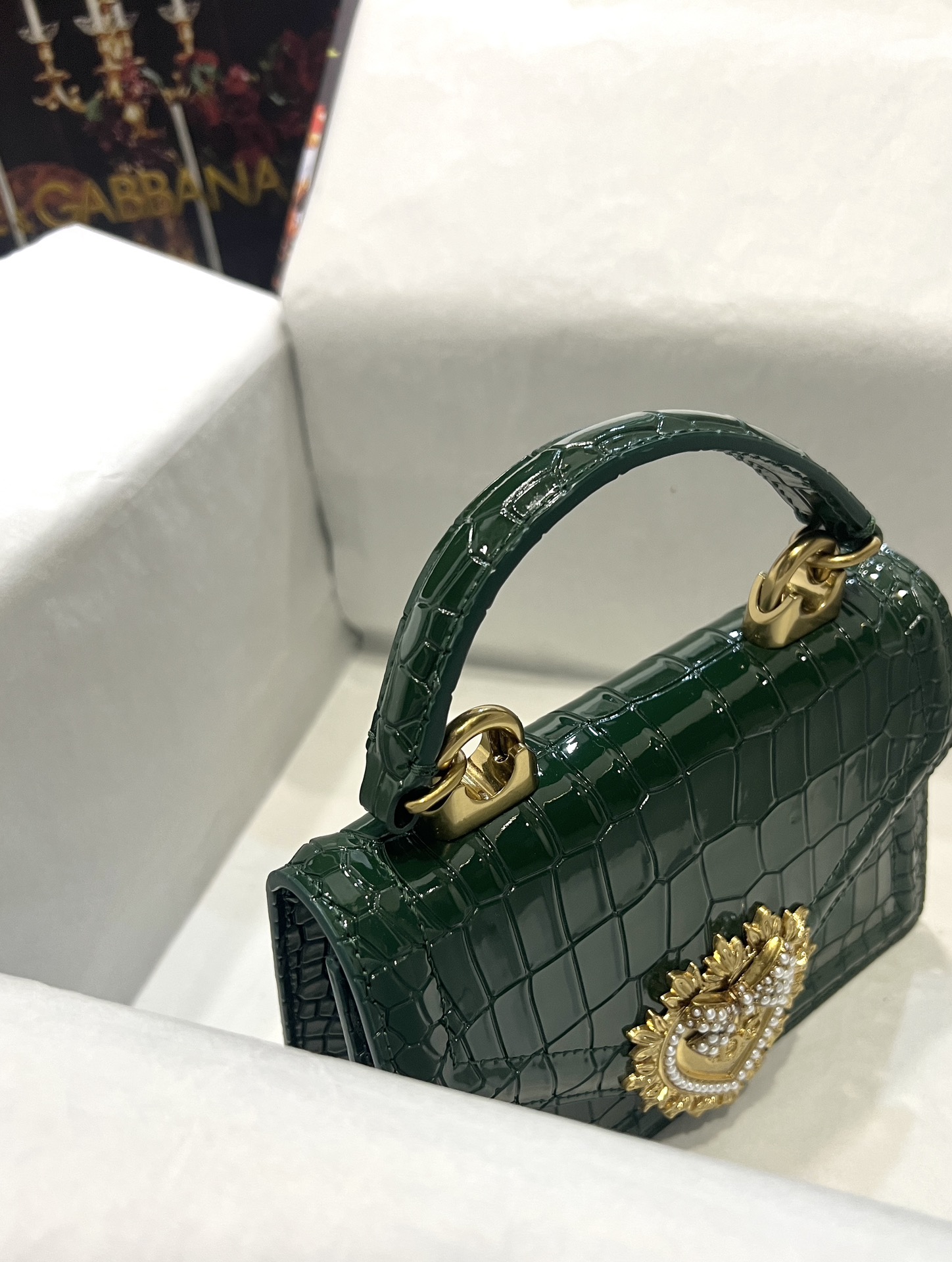 Dolce & Gabbana Green Crocodile Micro Devotion Bag Dolce & Gabbana