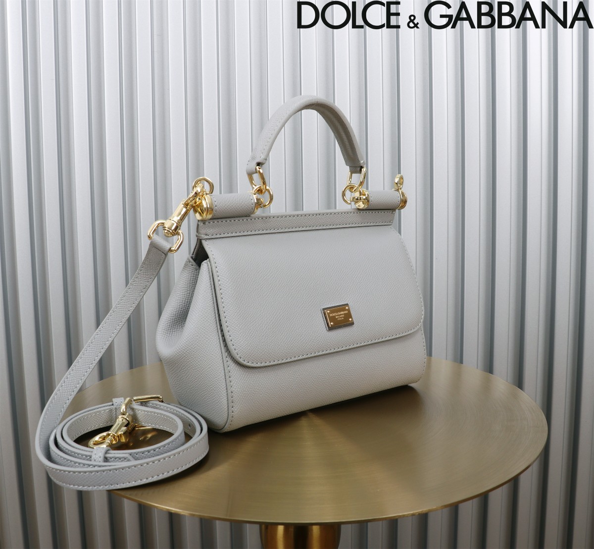 Dolce & Gabbana Grey Leather Medium Miss Sicily Top Handle