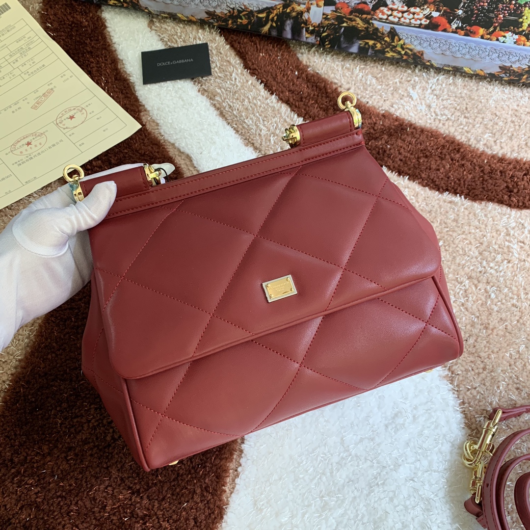 DOLCE & GABBANA Handbag Red Leather Sicily DG Shoulder bag red