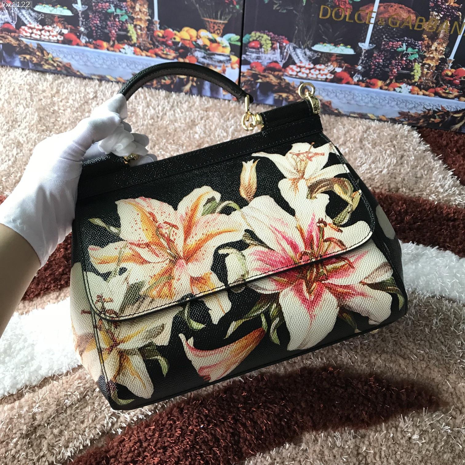 Dolce & Gabbana Miss Sicily Bag Printed Leather Small Black