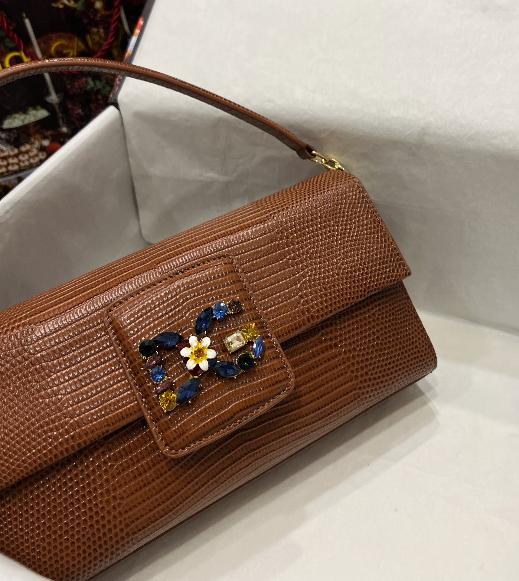 DOLCE & GABBANA RED MILLENNIALS CRYSTALS LOG tote bag in brown