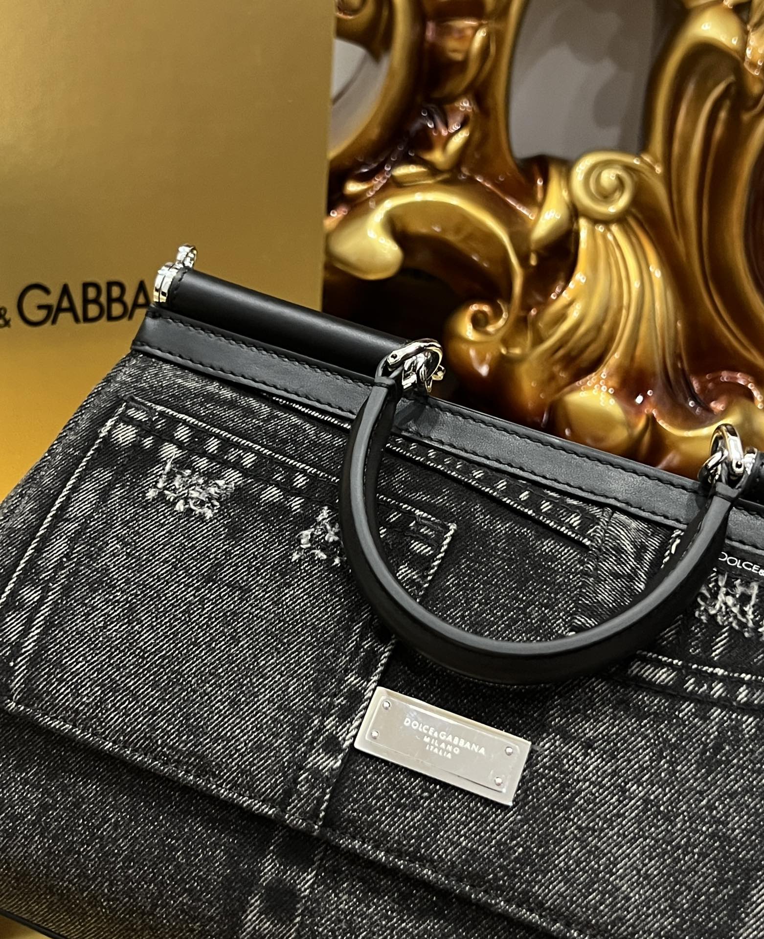 Dolce & Gabbana Sicily bag in calfskin and patchwork denim in Black for