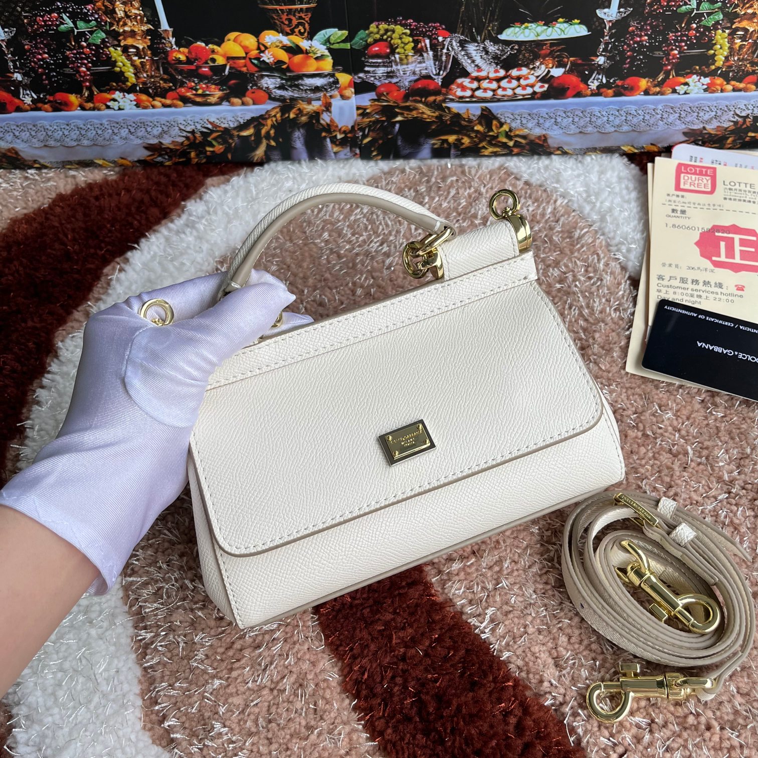 Dolce & Gabbana Sicily Small Ivory White Leather Top-Handle Bag | eBay