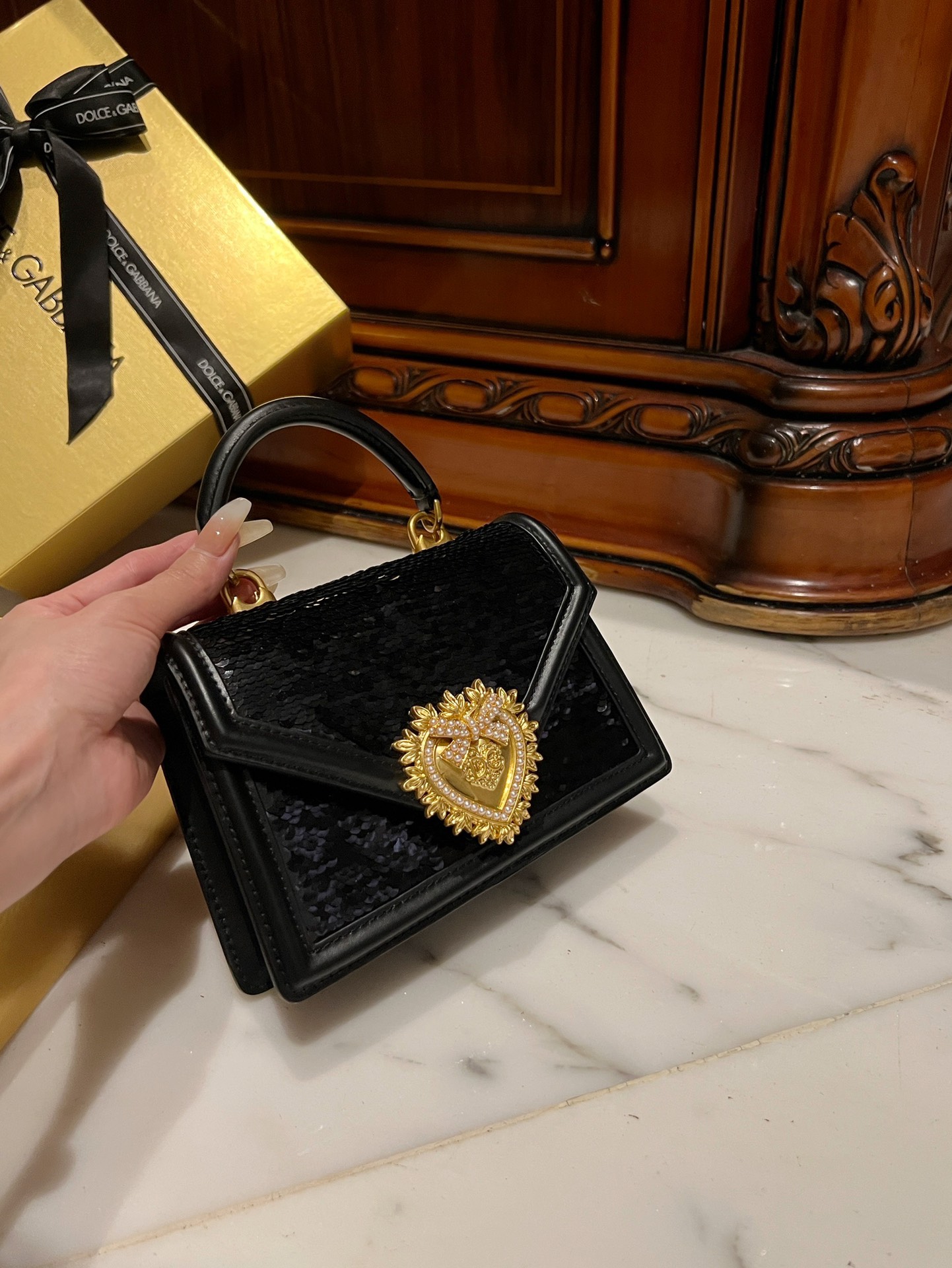 Dolce & Gabbana Small Devotion bag in python skin in Black for Women