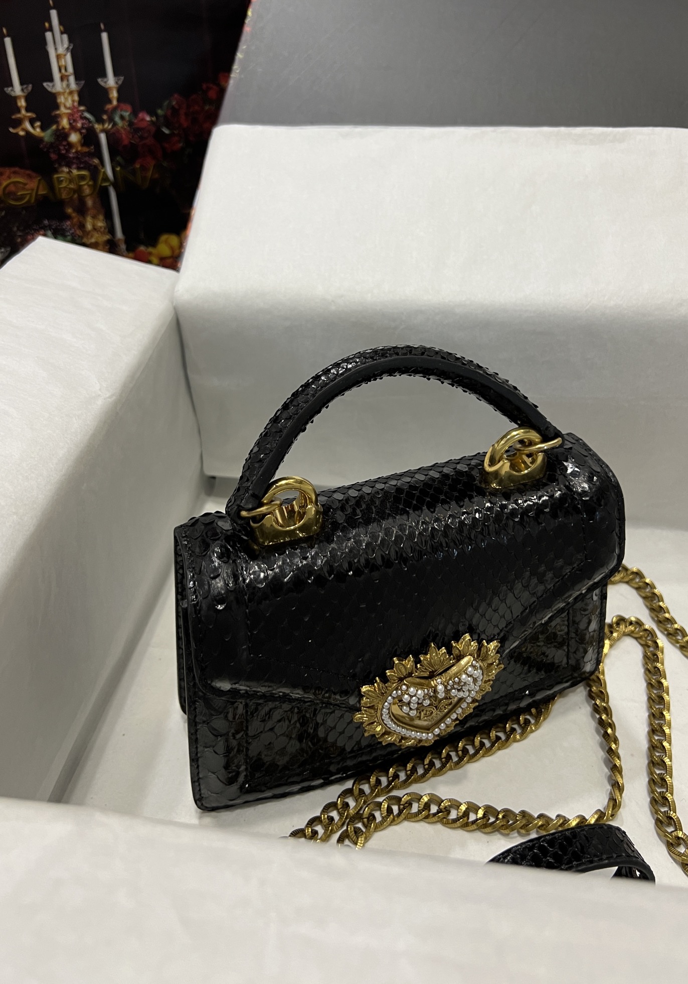 Dolce & Gabbana Small Devotion bag in python skin in Black for Women