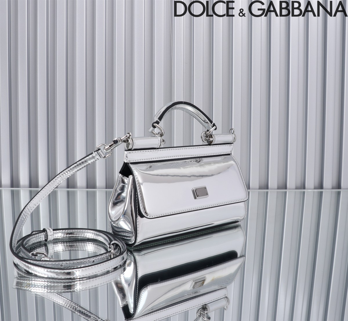 Dolce & Gabbana Small Sicily Leather Tote Bag | Silver