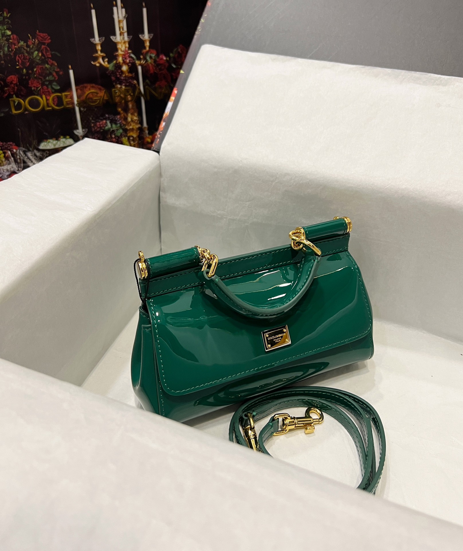 Dolce & Gabbana Small Sicily patent-leather Tote Bag | Green
