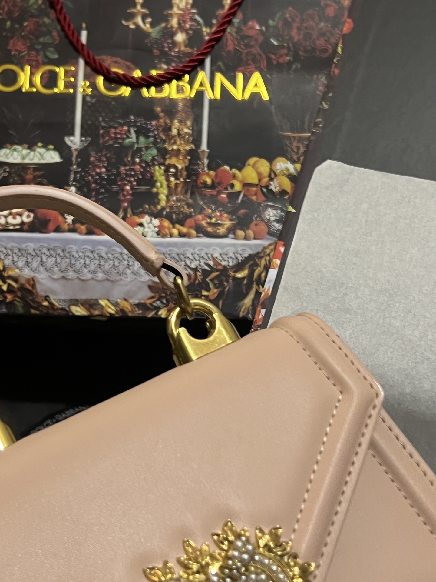 Dolce & Gabbana Small smooth calfskin Devotion bag in Pale Pink for Women